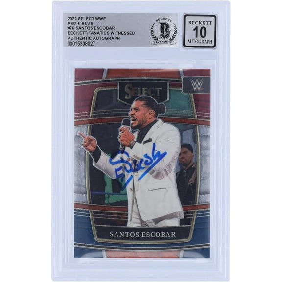 Santos Escobar WWE Autographed 2022 Panini Select Red & Blue #76 Beckett Fanatics Witnessed Authenticated 10 Card - Fanatics Authentic Certified