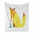 thumbnail image 1 of Animal Soft Flannel Fleece Throw Blanket, Cartoon Little Fox Sniffing a Flower on Plain Background, Cozy Plush for Indoor and Outdoor Use, 50" x 60", Pastel Yellow Dark Pink, by Ambesonne, 1 of 5