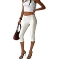 thumbnail image 2 of Womens Fold Over Capri Leggings Y2K Low Rise Stretch Knee Length Tight Yoga Pants Athletic Cropped Capri Pants White M, 2 of 4