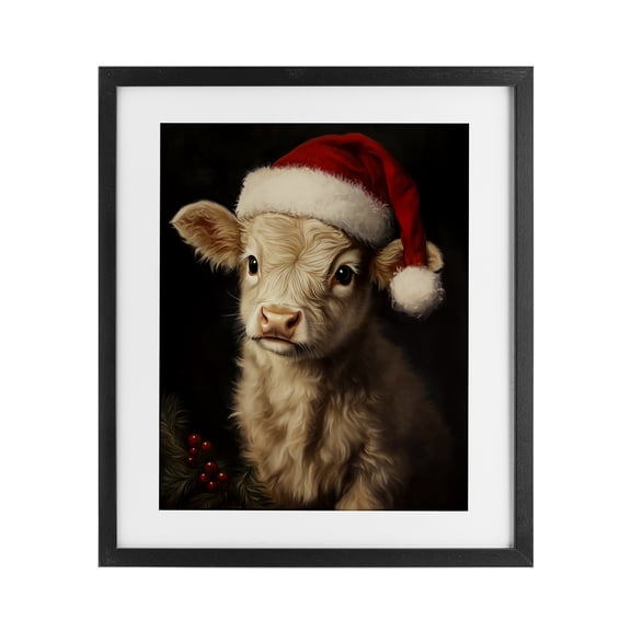 Stupell Industries Christmas Hat Highland Cow Black Framed Print Under Glass, design by Arlington Prints