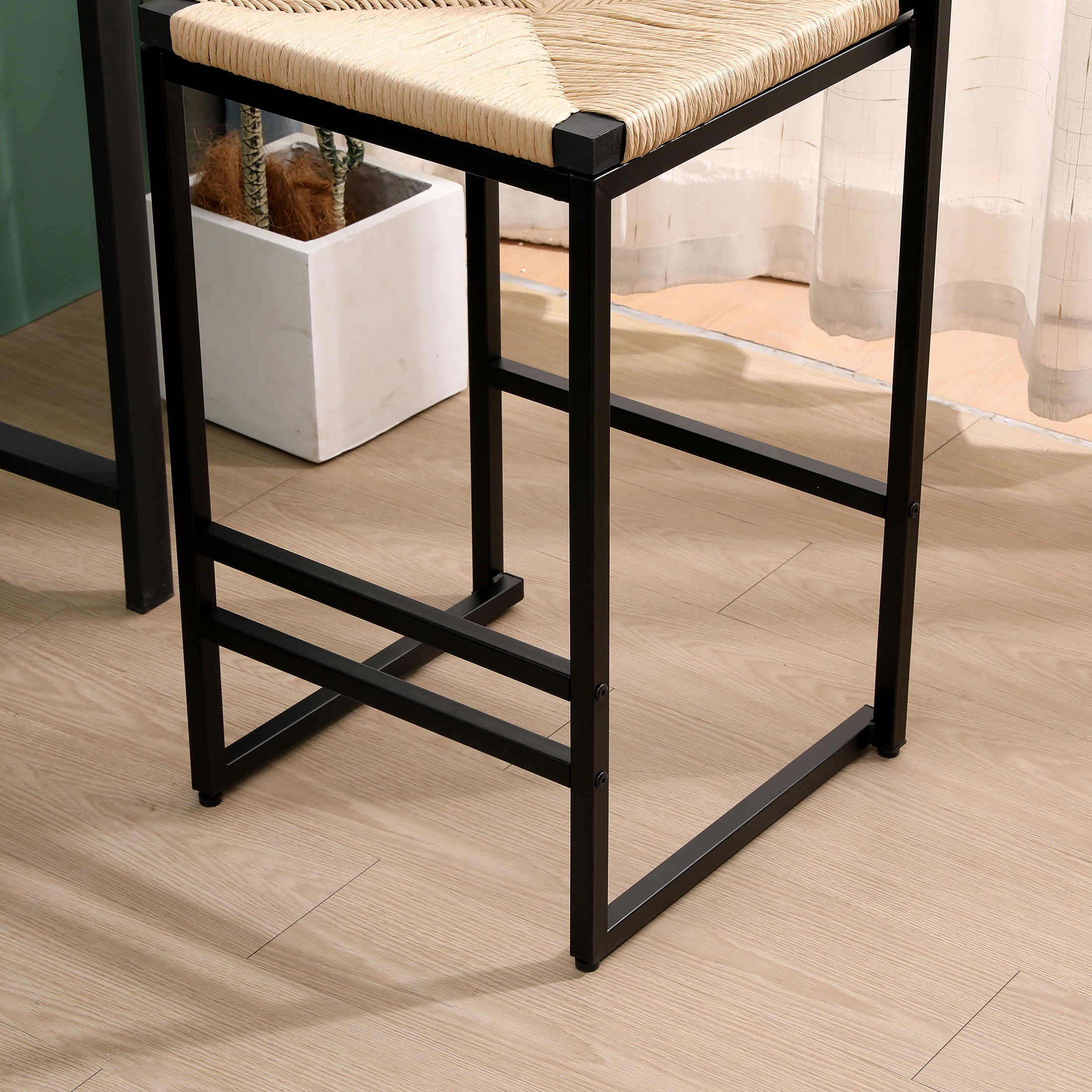 SYNGAR Bar Stools with Back Sets of 2, Woven Bar Chair with Metal Legs, Counter Height Bar Stools, Bar Chairs for Kitchen Bars Restaurants, Tufted Barstools Set, Honey