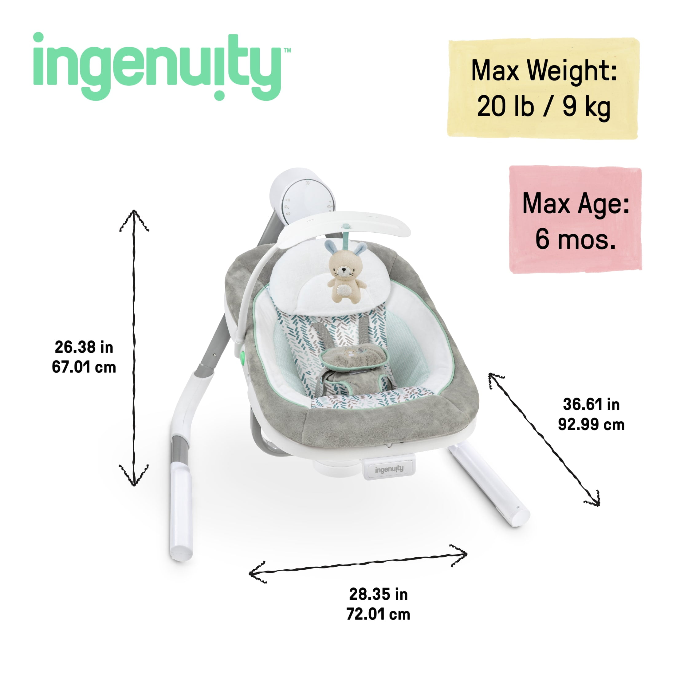 Ingenuity Anyway Sway Vibrating Portable Infant Baby Swing Spruce, Blue