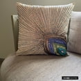 thumbnail image 5 of Ivory Pillow Shams, Peacock Feather Sequins and Beaded Pillow Shams, 24x24 inch (60x60 cm) Pillow Shams, Square Silk Pillow Shams, Art Deco Pillow Shams, Birds - Peacock Beauty, 5 of 9