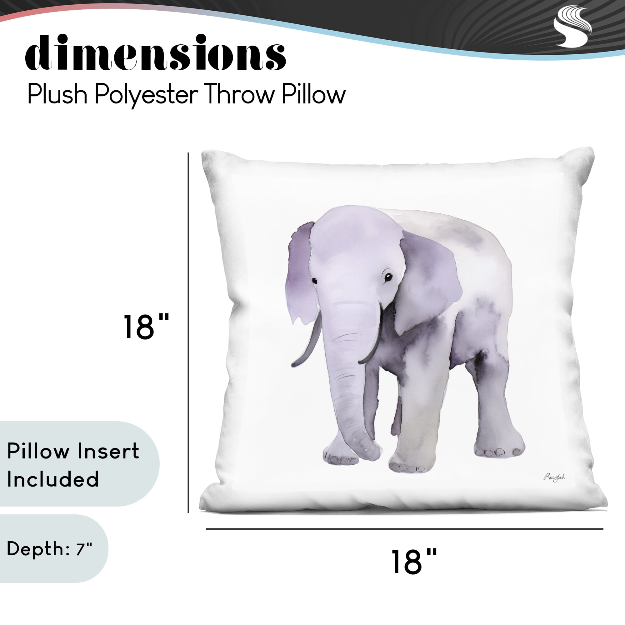Stupell Industries Kid's Minimal Elephant Decorative Printed Throw Pillow, design by Roozbeh