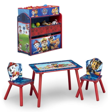 Paw Patrol 4-Piece Toddler Playroom Set – Includes Table, 2 Chairs & Toy Bin, Blue