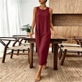 thumbnail image 4 of QUNYINEY Sleeveless Sun Dresses Women Summer Casual Solid Cotton Linen Casual Midi Tank Dress Crew Neck Loose Fit Drop Shoulder with Pockets Beach Dresses, 4 of 9