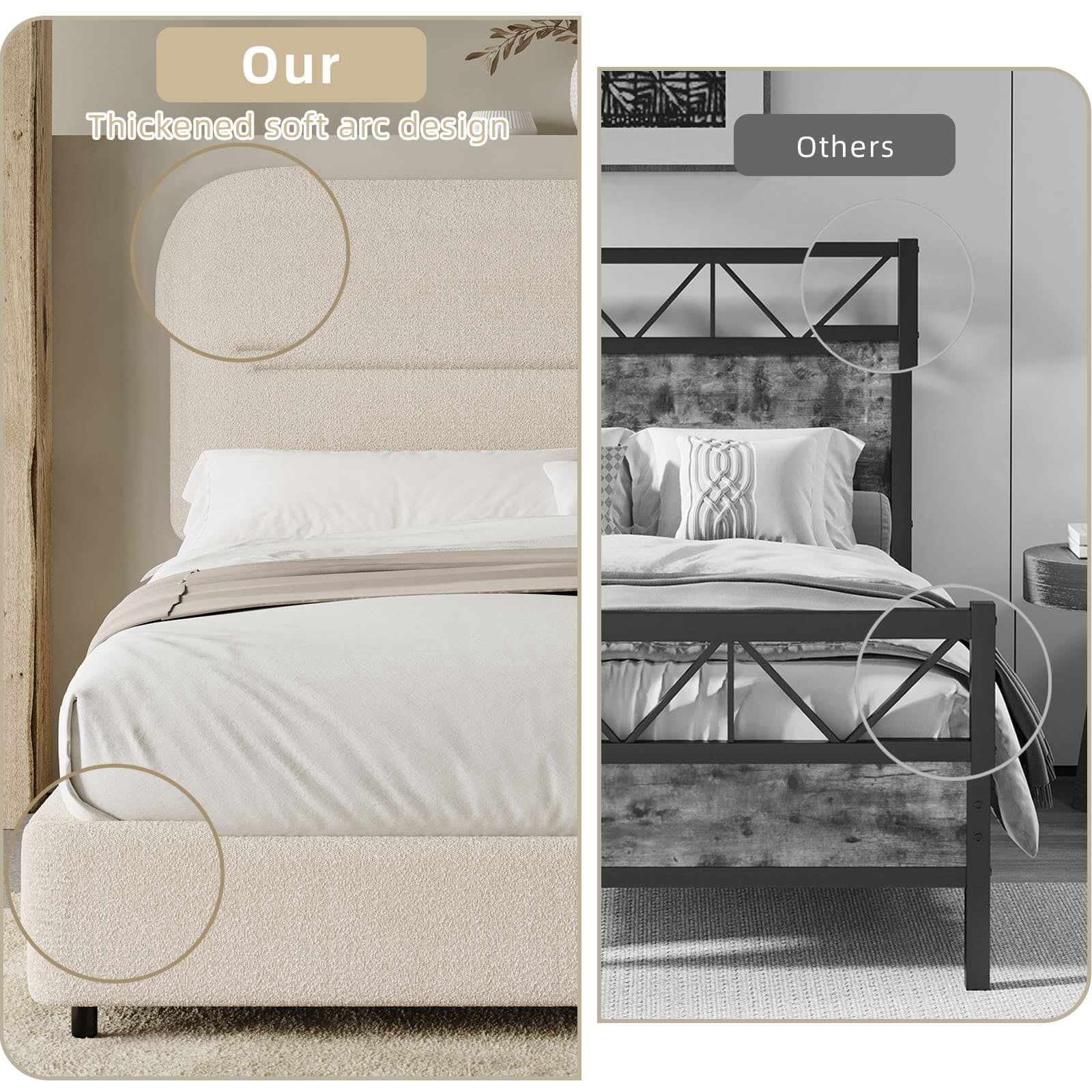 4 EVER WINNER Twin Bed Frame with Headboard, Cloud Boucle Upholstered Platform Bed with Wood Slats, Soft Rounded Corners, No Box Spring Required, Non-Slip and Noise-Free, Easy Assembly, Cream