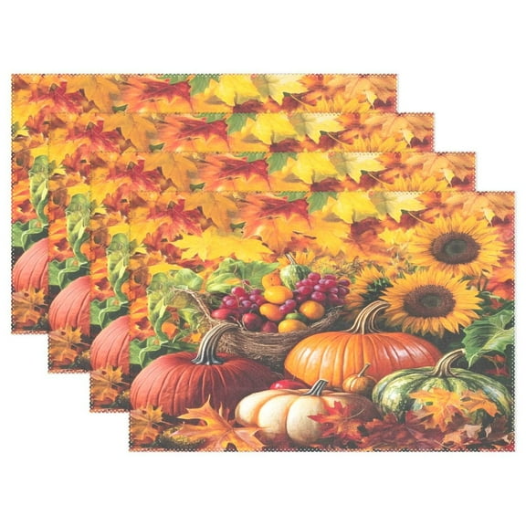 Ryvnso Placemats Set of 4 Autumn Pumpkins Sunflower Dining Mats Heat-Resistant Non-Slip Washable Table Mat