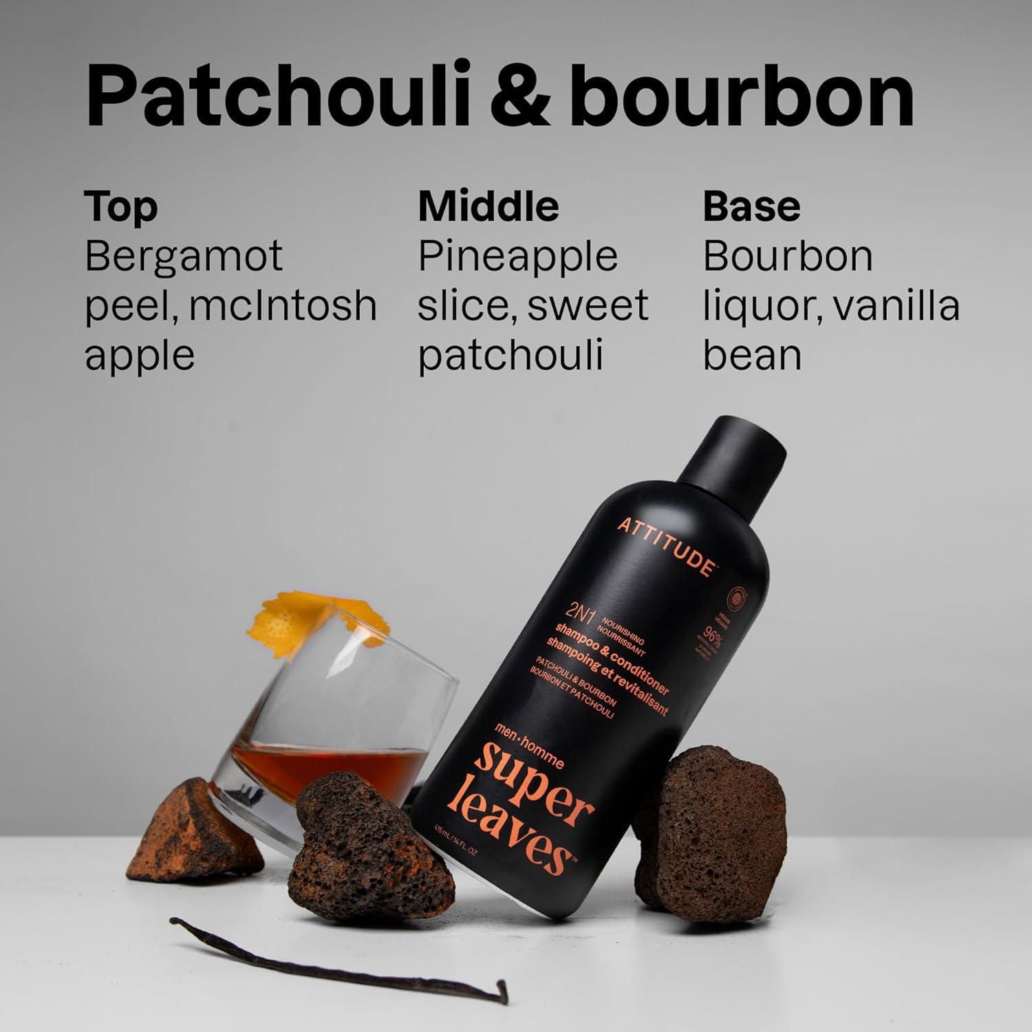 ATTITUDE super leaves 2N1 Shampoo & Conditioner Nourishing, Patchouli & Bourbon, 414 mL