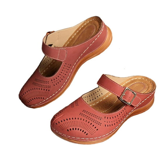 COSMOBETTY Vintage Wedge Heel Sandals For Women Pu Material Watermelon Red 1 Pair Comfortable All Day