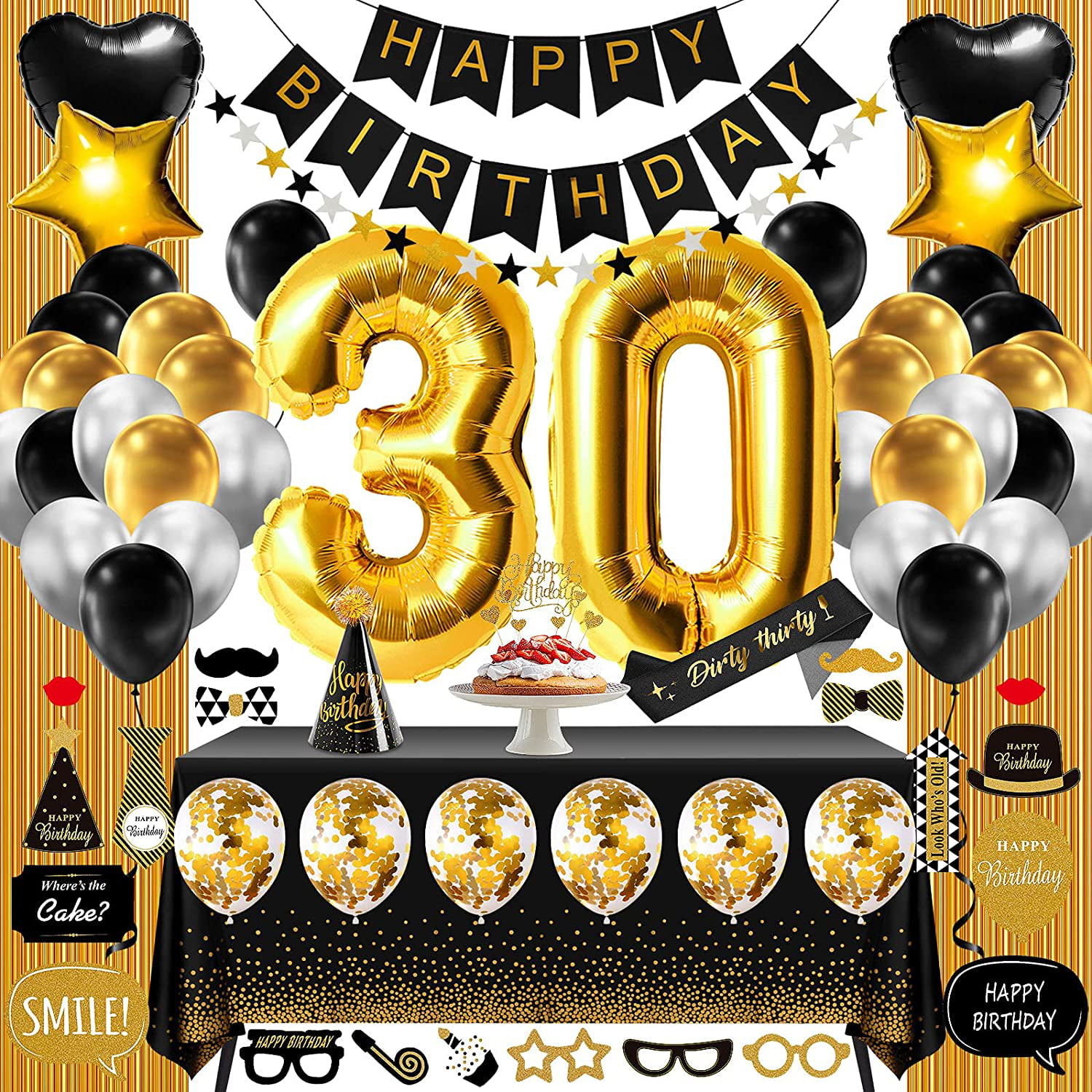 18th Birthday Decorations for Women Or Men Black & Gold, 18 Birthday Party  Supplies Gifts for Her Him Including Happy Birthday Balloons, Fringe ...