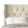 thumbnail image 3 of Home Design Billy Twin Tufted Upholstered Panel Bed Frame with Wingback Sides and Nailhead Trim, Beige, Easy Assembly, 3 of 5
