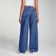 thumbnail image 4 of Thredzr Y2K Baggy Jeans Women Stretchy Button Straight Leg Jeans Elastic High Waist Pull on Denim Pants Cute Y2k Wide Leg Jeans Dark Blue XL, 4 of 4