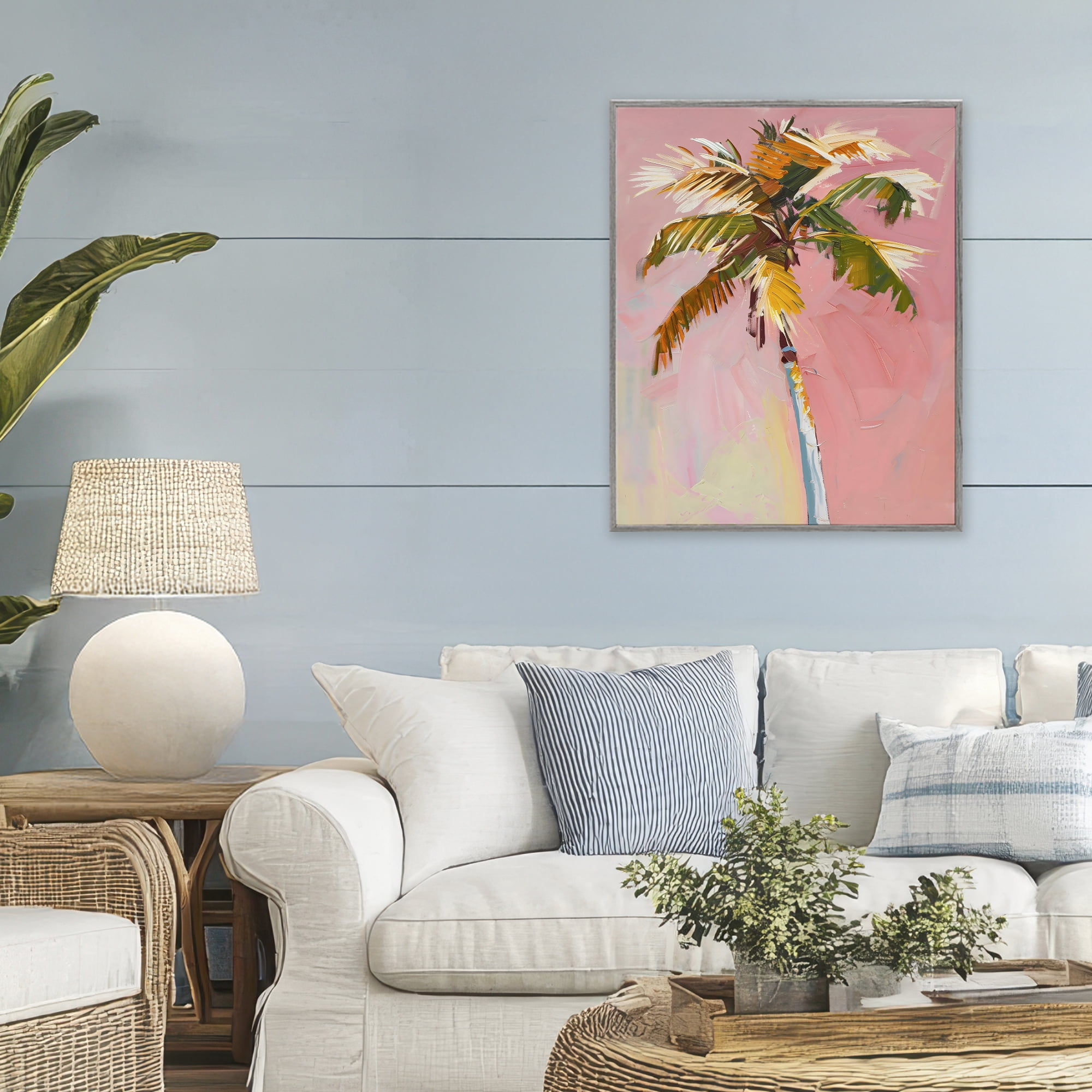 Stupell Industries Pink Palm Summer Oasis Gray Framed Giclee Art, design by The Prints Vibe