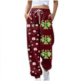 thumbnail image 3 of QATAINLAV St Patricks Day Sweatpants for Women Funny Shamrock Printed Drawstring Soft Joggers Cute Pajama Loungewear, Wine, S, 3 of 6