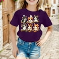 thumbnail image 2 of Toddler Girls Summer Tops Cute Cat Print Short Sleeve Tee Loose Fit Crewneck Casual Shirt Kids Breathable Clothing Purple Size 4-6T, 2 of 5