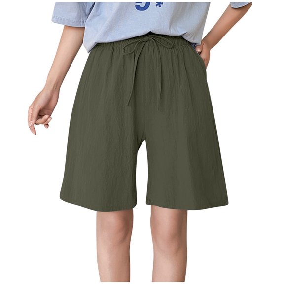Shorts for Women Trendy Summer 2025 Ladies Fashion Solid Color Cotton Linen Loose Baggy Dressy Casual Womens Jorts M-3XL