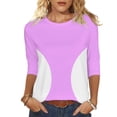 thumbnail image 1 of Camisetas de Manga 3/4 para Mujeres Impresas de Cuello Redondo Top de Moda Casual, Mezcla de Poliéster 95% 5% de Spandex para el Hogar Y el Uso Diario, 1 of 9