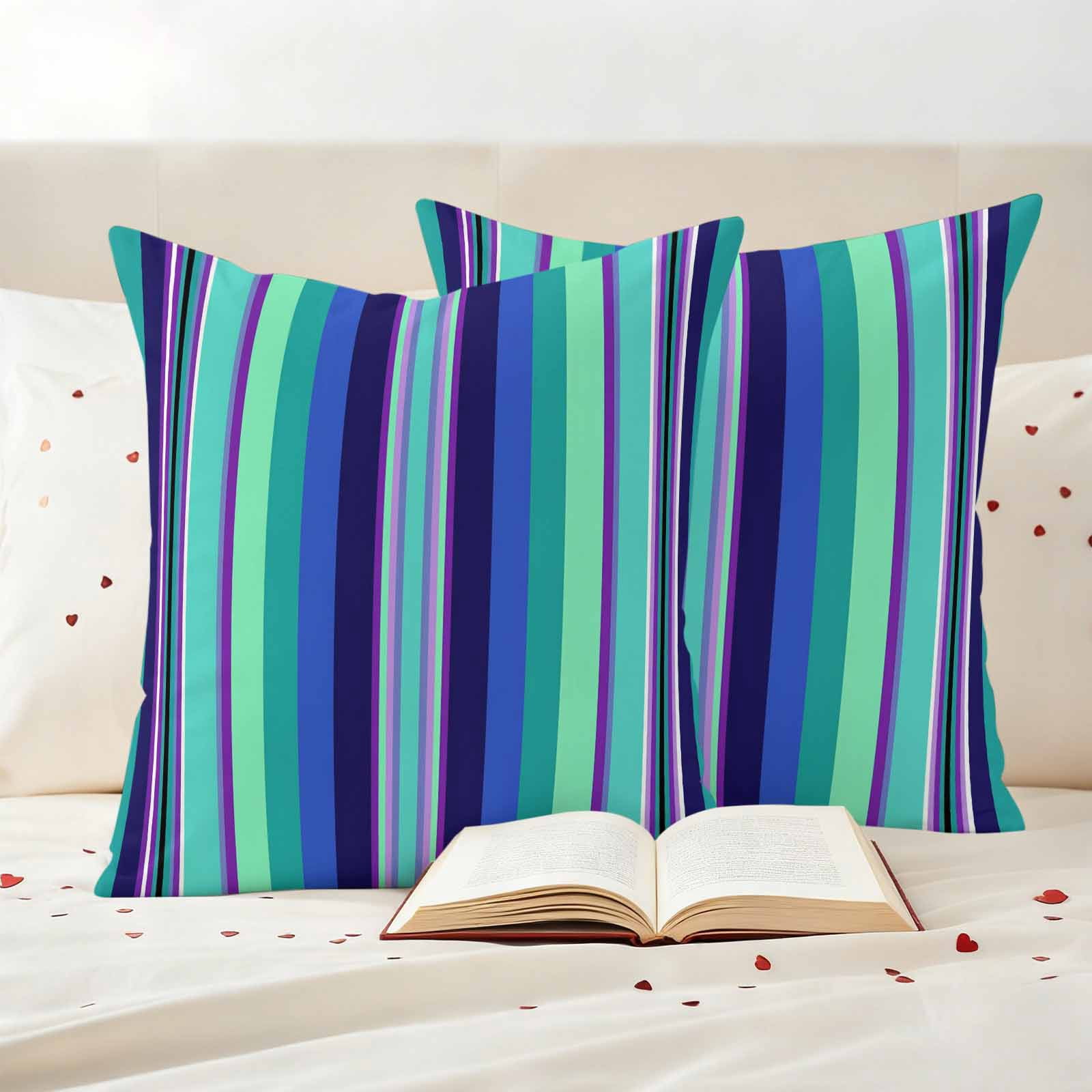 Mexican Style Outdoor Waterproof Throw Pillow Covers 24x24 Set of 2, Colorful Mexico Stripes Teal Blue Decorative Pillowcases Cushion Pillowcase for Couch Sofa Patio Outside Pillow Protector