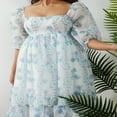 thumbnail image 4 of Femmes d'Été Bouffi Manches Robe de Bal Vintage Imprimé Carré Dentelle Princesse Tulle Taille Haute Robe Fluide, 4 of 6