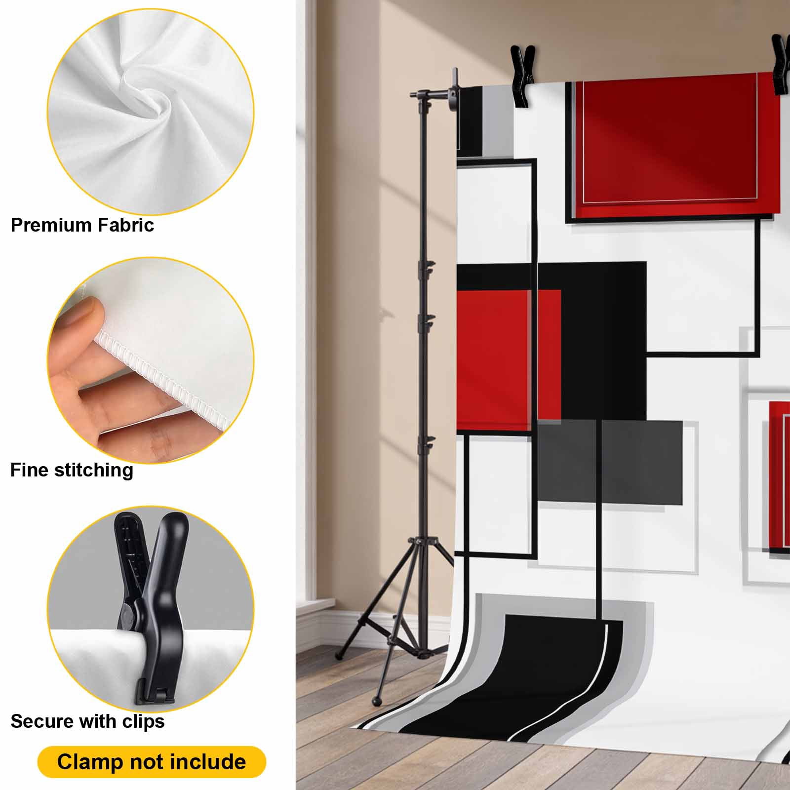 Space Design Sense Backdrop for Photography, Abstract Black Red Stitching Suqare Photo Backdrop Portrait Background Party Banner Photo Backgrounds for Studio Booth Props, 7x5ft