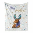 thumbnail image 1 of Moose Soft Flannel Fleece Throw Blanket, Words Stay Positive Deer Boho Retro Colorful Antlers Under Rain Hearts, Cozy Plush for Indoor and Outdoor Use, 70" x 90", Multicolor, by Ambesonne, 1 of 6
