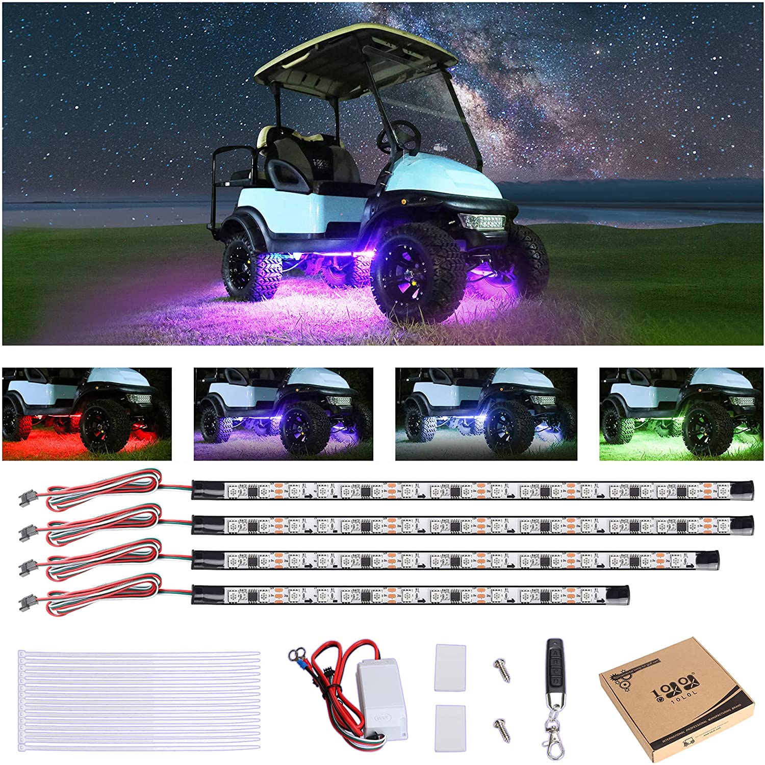 Golf Cart Underglow LED Light Strip Kit with Canopy Lights 24 Modes