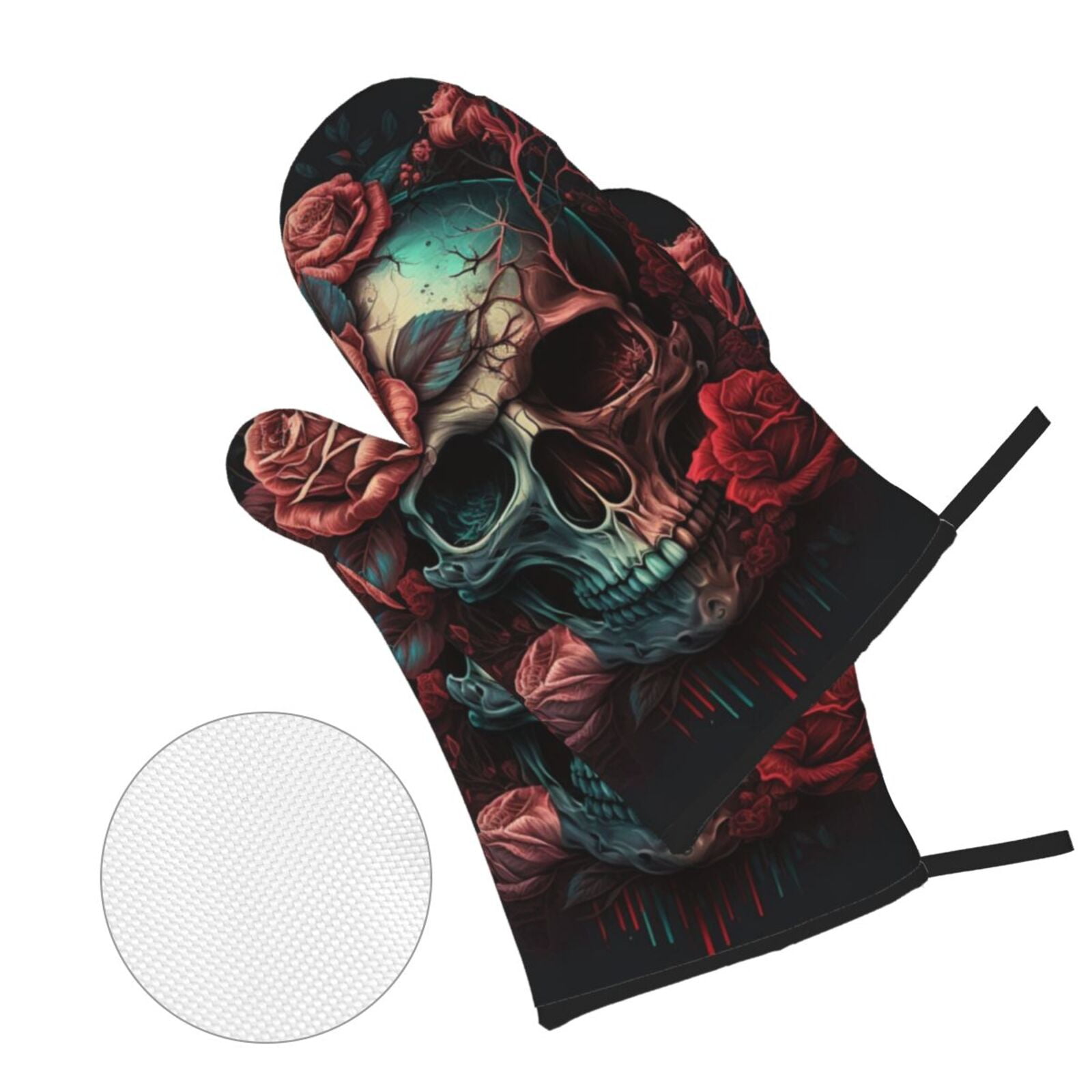 Skull Death Roses Retro 4Pcs Oven Mitts and Pot Holders Sets Oven Kitchen Gloves Hot Pads for Cooking BBQ Baking Grilling