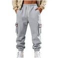 thumbnail image 3 of DDAPJ pyju Men's Striped Cargo Pants Workout Joggers Sweatpants Lounge Athletic Pants Drawstring Pants with Pockets Gray S, 3 of 9