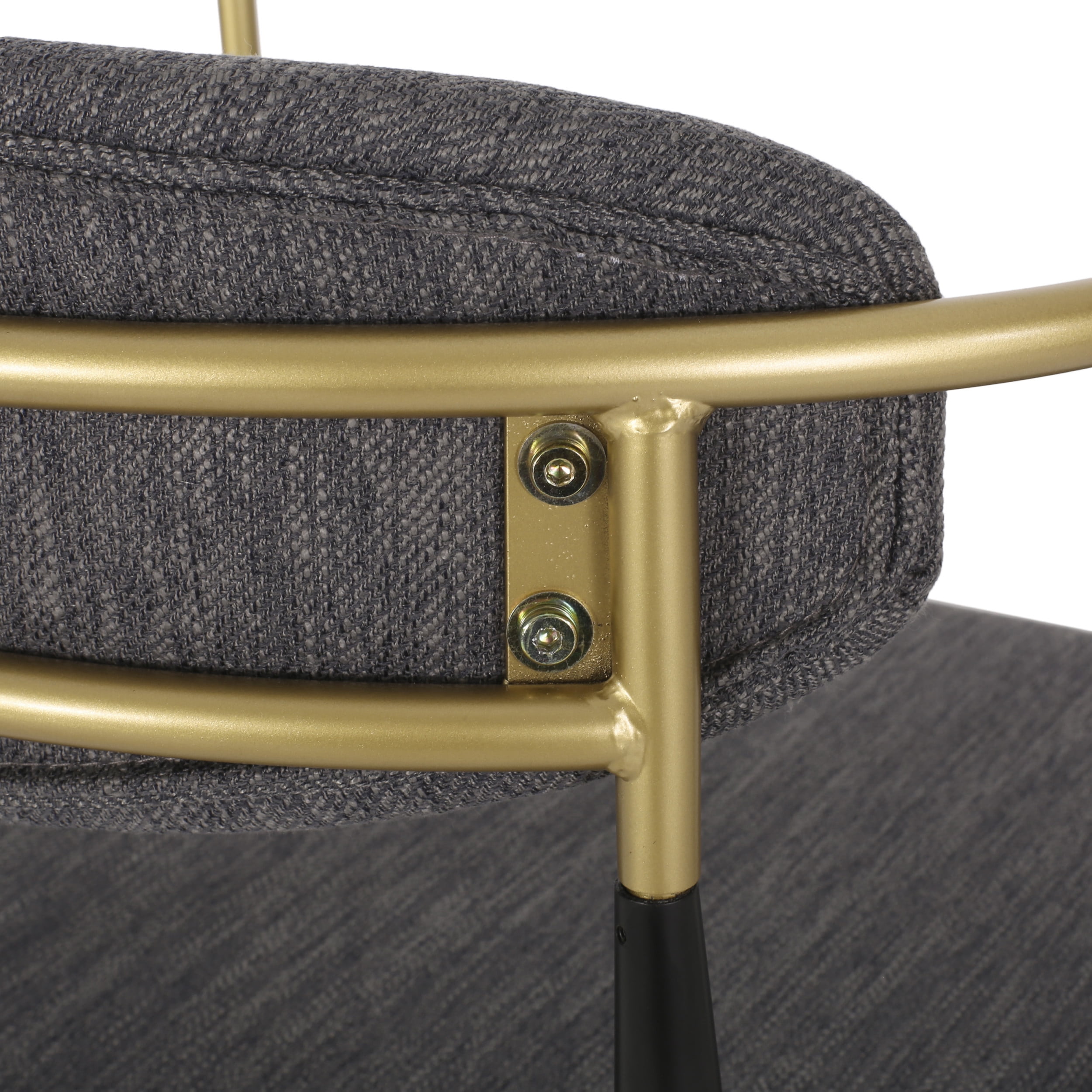 Noble House Boise Indoor Fabric and Metal 30 inch Barstools, Set of 2, Charcoal, Black, and Gold.
