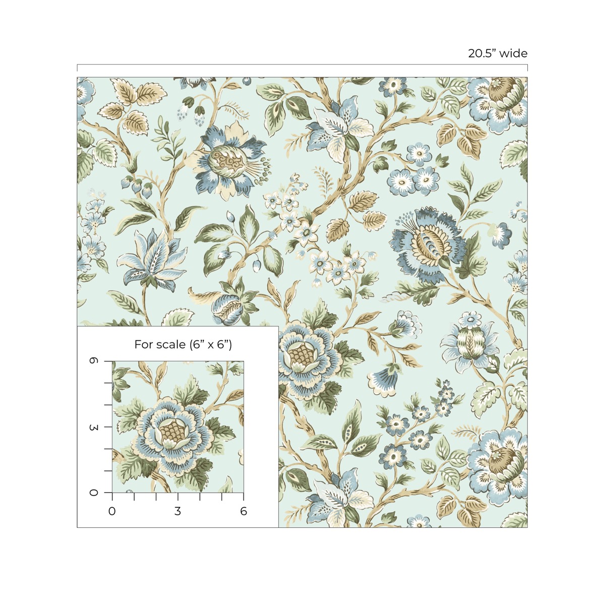 Stacy Garcia Home Sea Mist Jacobean Floral Trail Peel and Stick Wallpaper - 20.5 in. W x 10 ft. L Roll