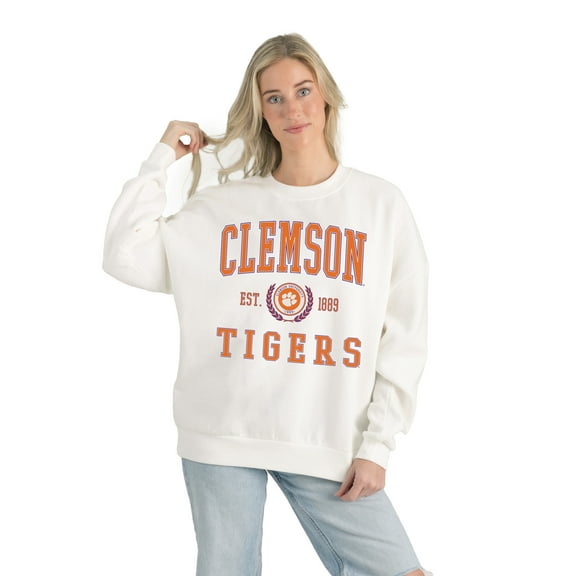 Women's Gameday Couture White Clemson Tigers Premium Fleece Drop Shoulder Oversized Pullover Sweatshirt