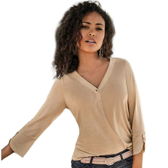 LASCANA Women's Button V-Neck Top Buttons
