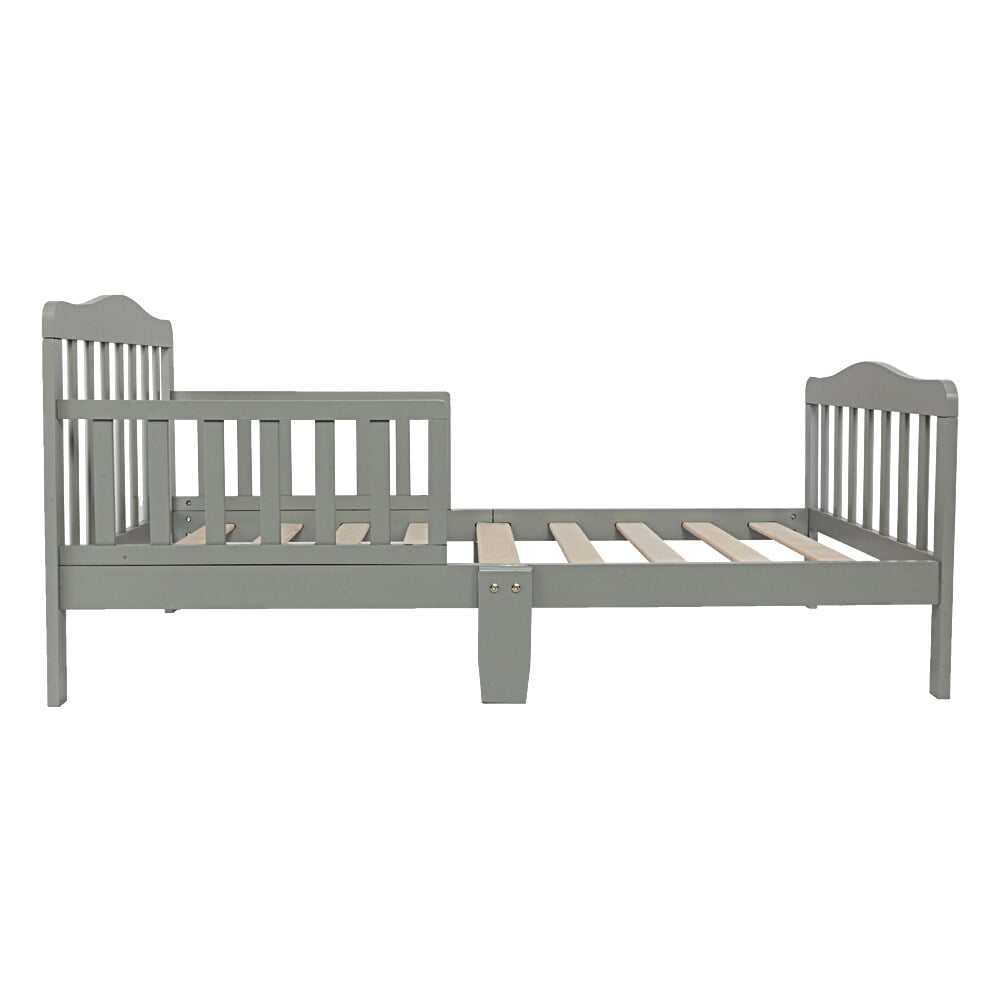 Wooden Baby Toddler Bed Children Bedroom Furniture with Safety Guardrails Gray
