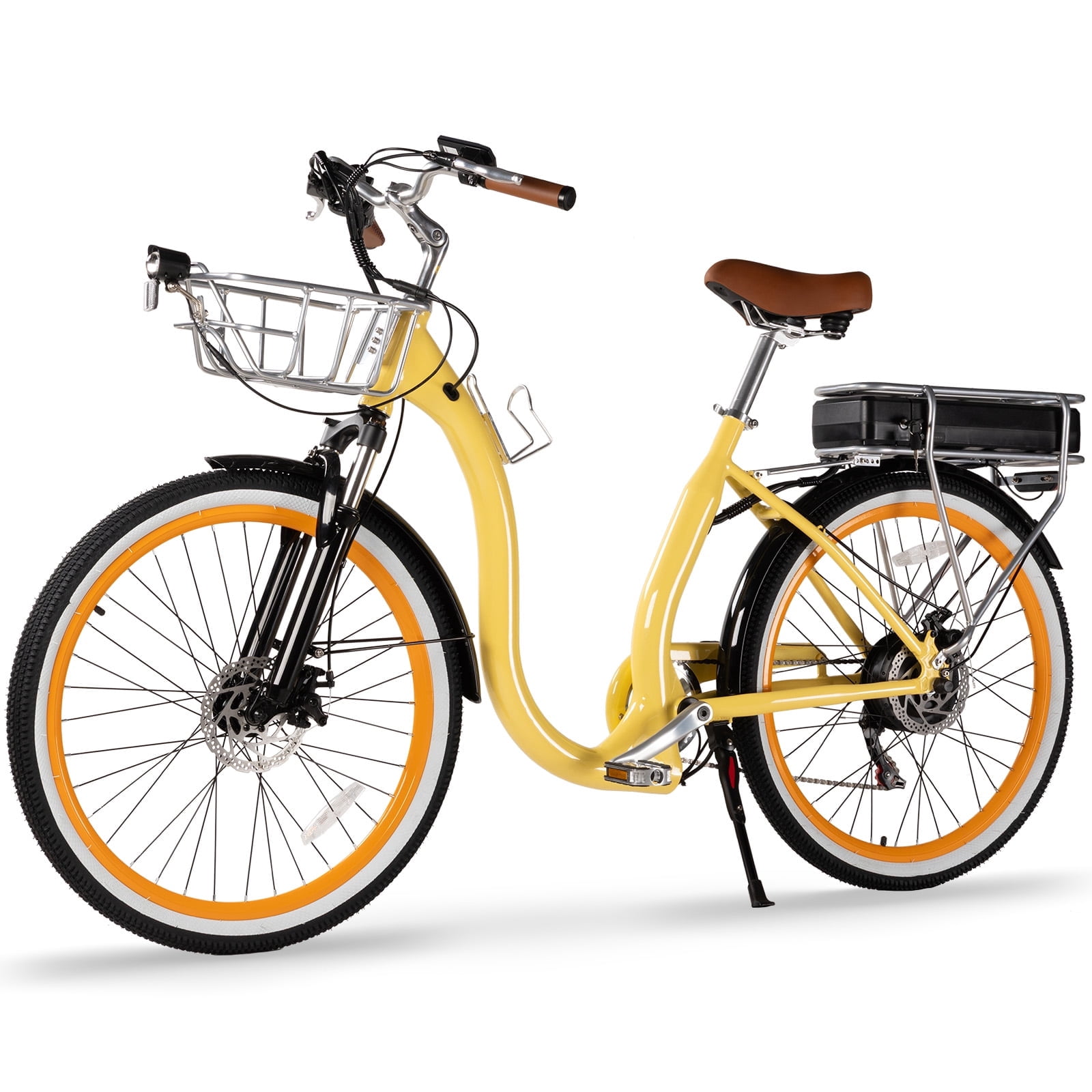 26 Inch Cruiser Electric Bike, E-Bike for Adults with 48V 15.6AH Removable Battery, Step Through Ebike for Women Men UL2849- Yellow