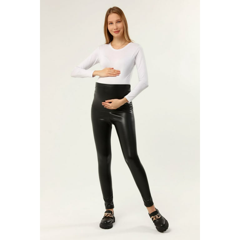 LVMA8081 - Luvmabelly Maternity Faux Leather Leggings High Waisted Stretchy  Comfy Pants