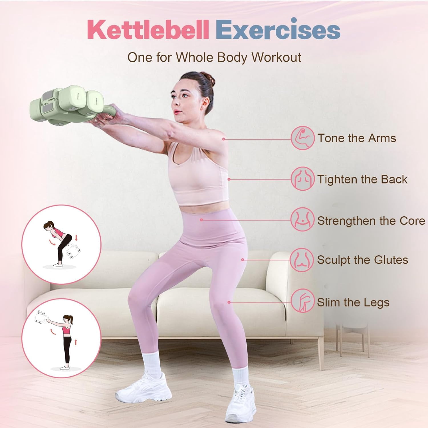 Adjustable Dumbbell Set of 2, 4-in-1 Free Weights with Fast Conversion to Kettlebell for Home Gym & Outdoor Training