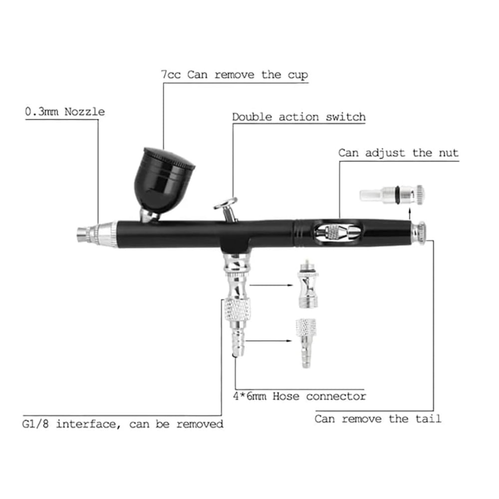 Dual Action Gravity Feed Airbrush Spray Gun 0.3mm Nozzle Professional Air Brush Paint Tool for Cake Decorating Nail Art Tattoo Makeup Model Craft Painting Hobby Spray Pen Kit