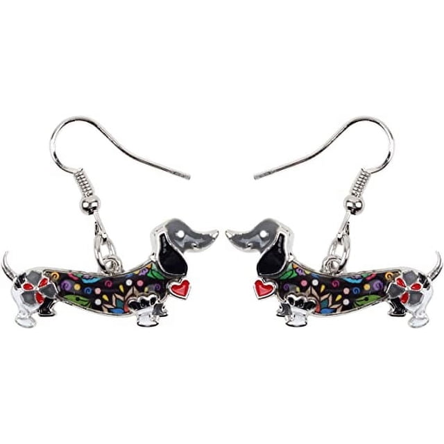 Pendientes de perro salchicha de dibujos animados de aleación de colores que gotean aceite (negro), colgante para mascota, joyería para perro, regalo encantador y encantador para mujeres y niñas