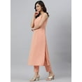 thumbnail image 3 of Janasya Indian Round Neck Sleeveless Solid Peach Poly Crepe Kurta With Pant And Dupatta For Women, 3 of 7