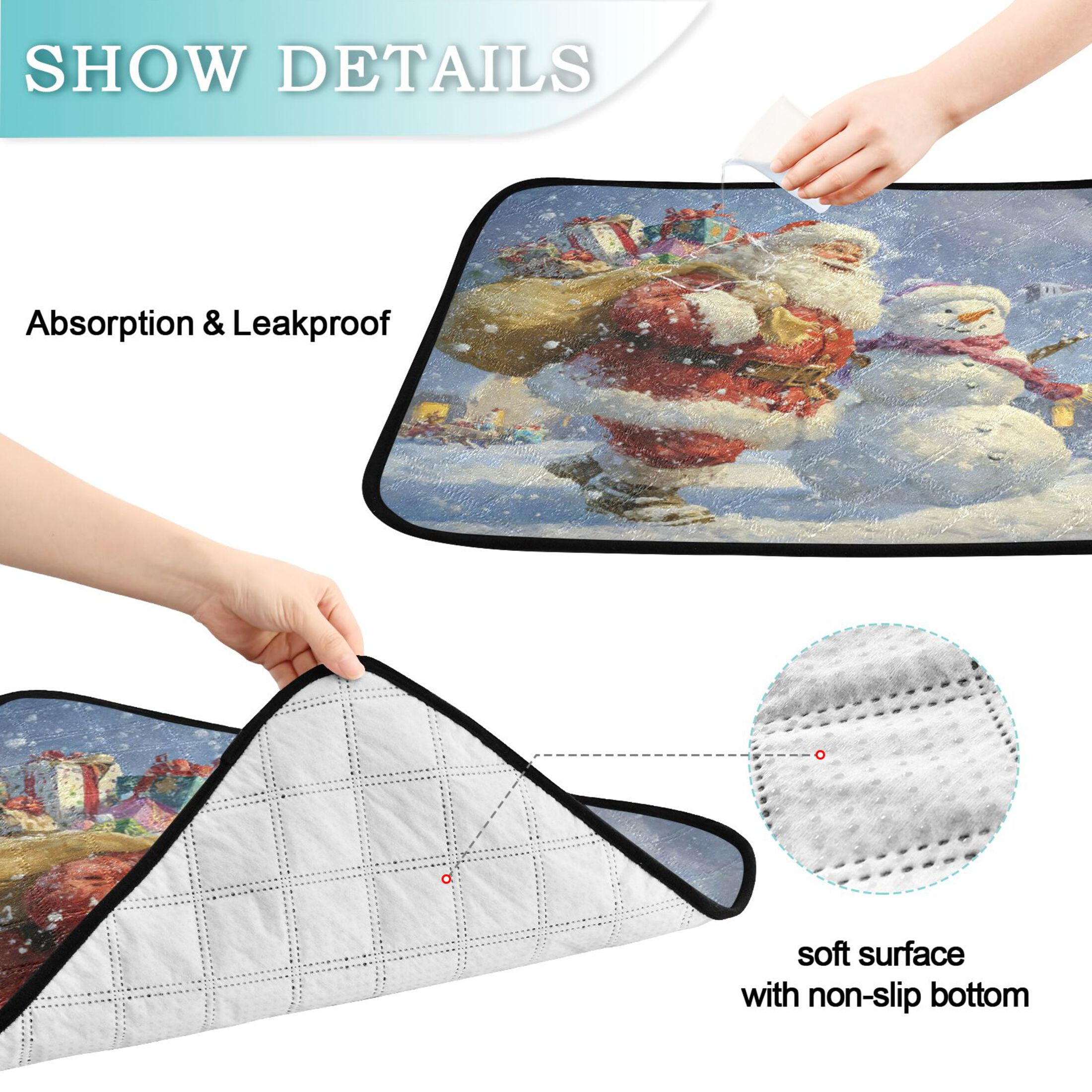 Qxltty Santa Claus and Snowman Cat litter Pads Pet Set of 2 Diaper Mats Center Anti-leakage Layer Absorbent Soft and Comfortable
