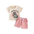 thumbnail image 2 of Toddler Baby Girls Summer Outfit, Cute But Feral Raccoon Print Short Sleeve Tee and Drawstring Shorts 2Pcs Set, Trendy Baby Clothes, 2 of 10