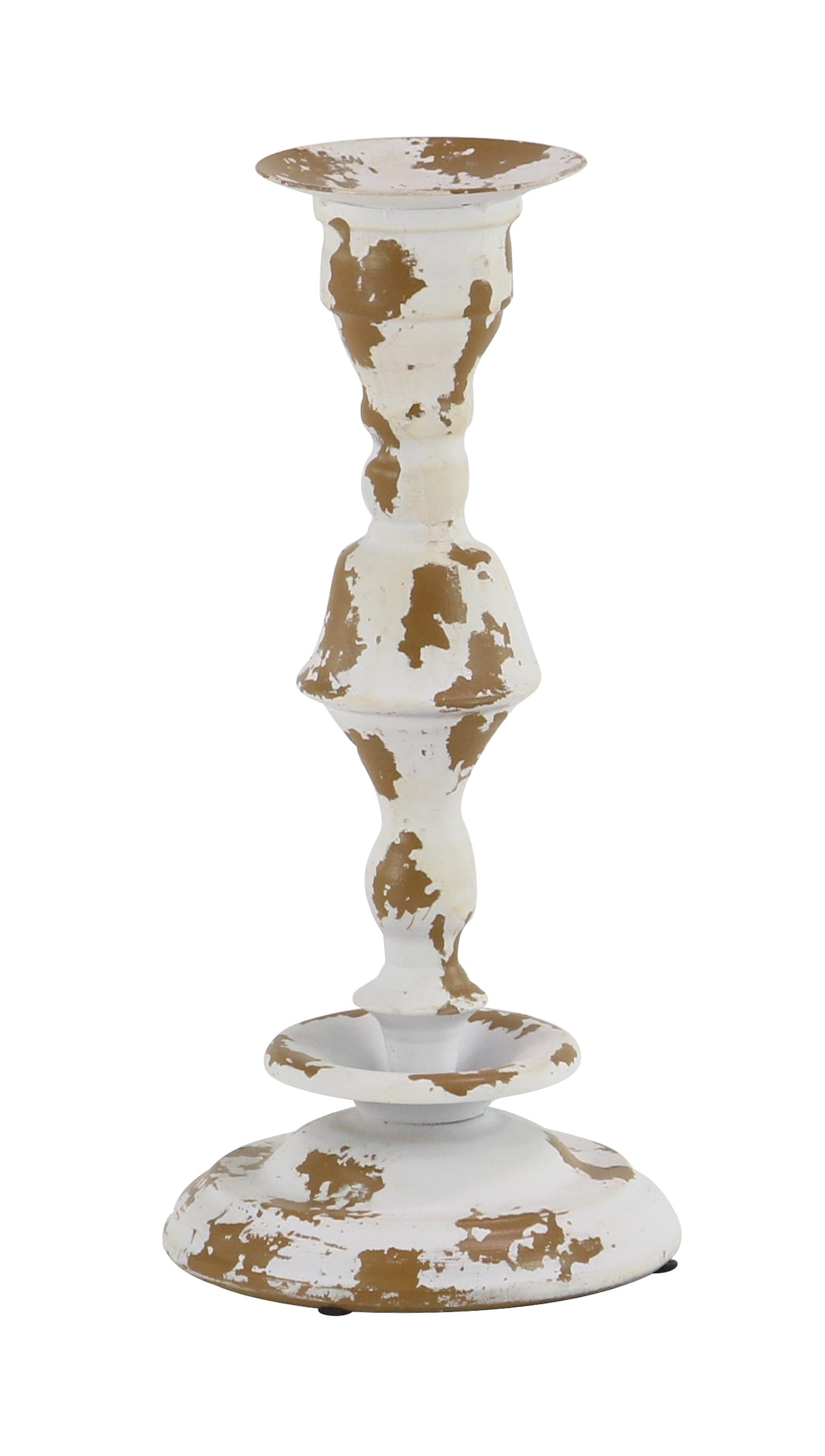 Decmode Rustic 10, 13, And 16 Inch Distressed White And Brown Metal Candle Holder - Set of 3