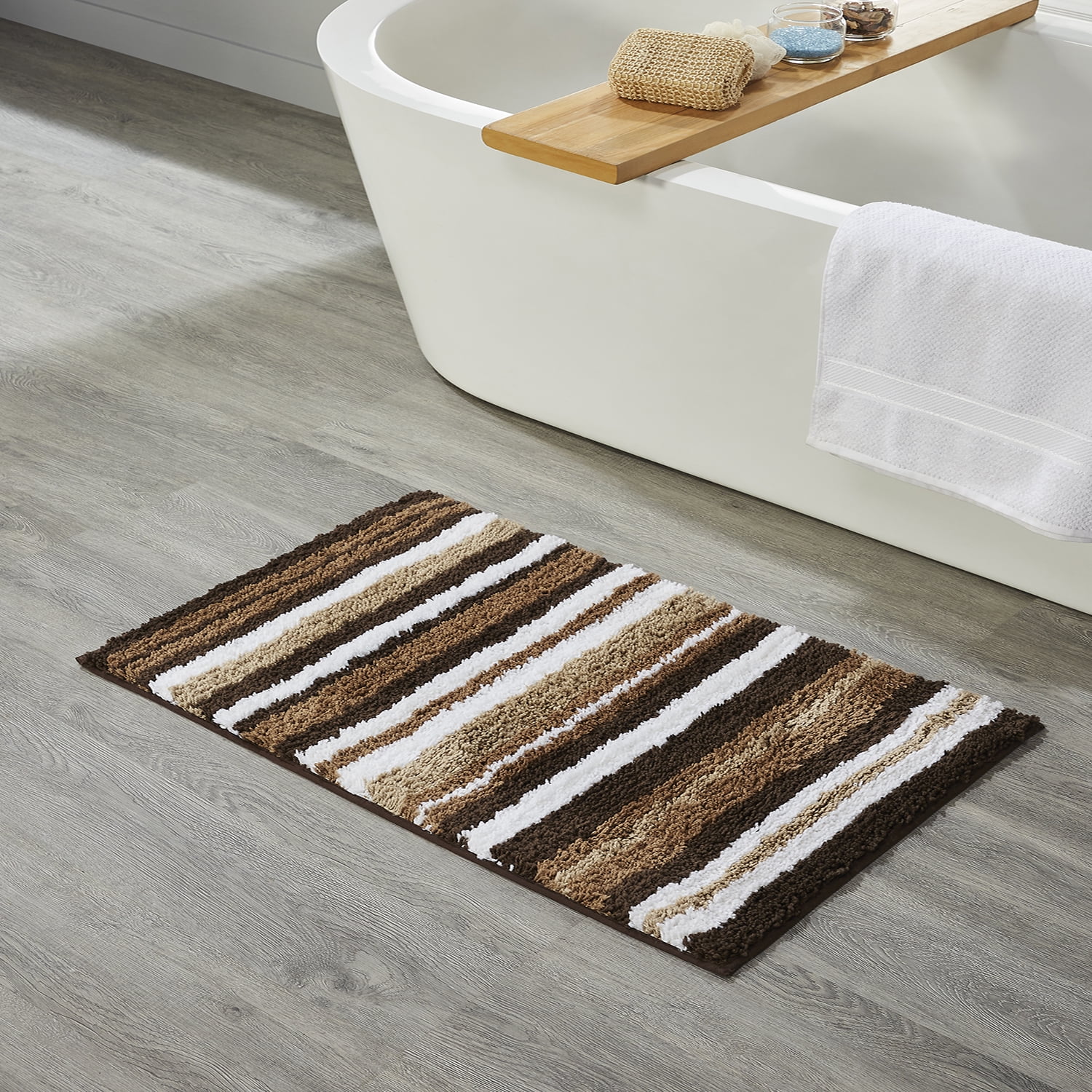Better Trends 3 Piece Bathroom Rug Set 100% Polyester Soft Water Absorbent Non Slip Bath Mat Machine Washable Rug Griffie Collection - Brown