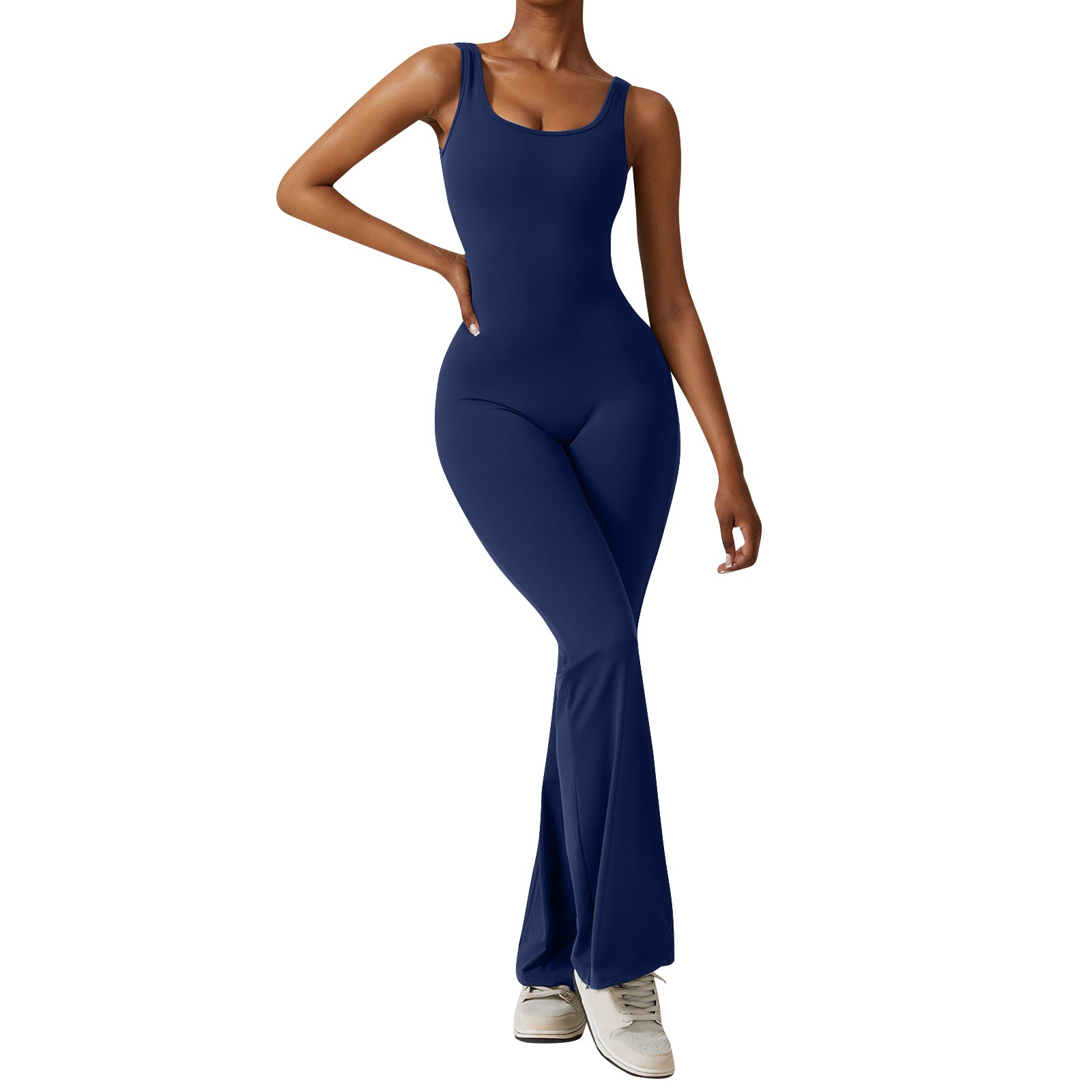 Qcmgmg Womens One Piece Jumpsuit Sleeveless Flare Bodycon Backless ...