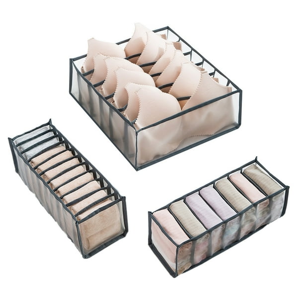 Organizador de ropa interior, juego de 3 organizadores de ropa interior plegables con divisor de cajón, organizador de almacenamiento gris