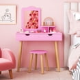 thumbnail image 5 of Costway Kid Vanity Table Chair Set with Mirror Large Storage Drawers Wooden Legs Pink, 5 of 11