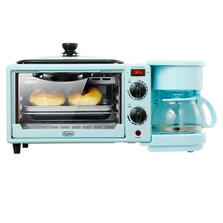 CYETUS 3-in-1 Family Size Breakfast Station Machine  with 600ML Drip Coffee Maker  Nonstick Griddle  9L Toaster Oven