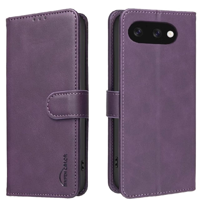 Wallet Case for Google Pixel 9A RFID Blocking Flip Cover with Card Slots & Kickstand Purple