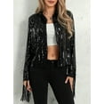 thumbnail image 3 of Suagox Women's Sequin Party Jackets Sparkly Long Sleeve Open Front Tassel Jackets Blazers Clubwear, 3 of 9
